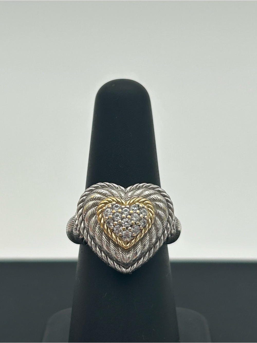 Judith Ripka Sterling Silver Heart Ring with Pavé Stones